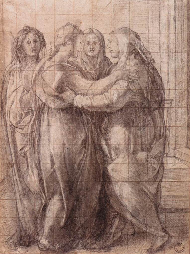 Giacomo Pontormo - Disegno preparatorio per la visitazione, gabinetto dei disegni e delle stampe degli Uffizi, Firenze